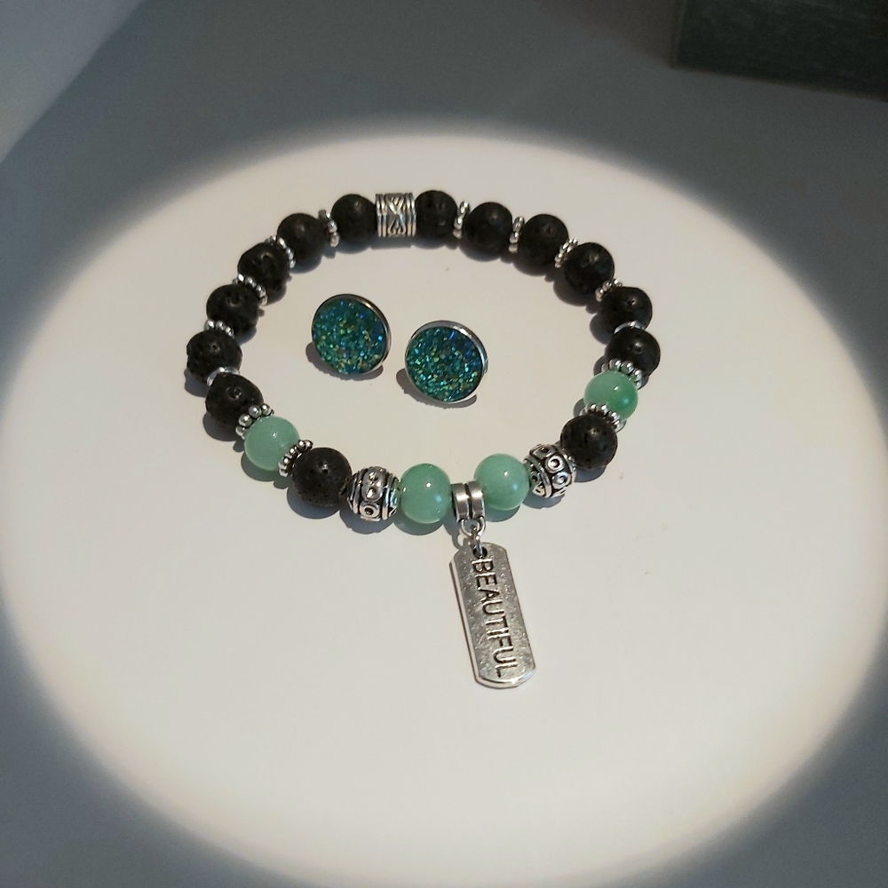 Handcrafted Bracelet and Druzy Studs
